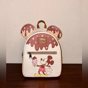 Loungefly Cream & Brown Mickey Ice Cream Mini Backpack